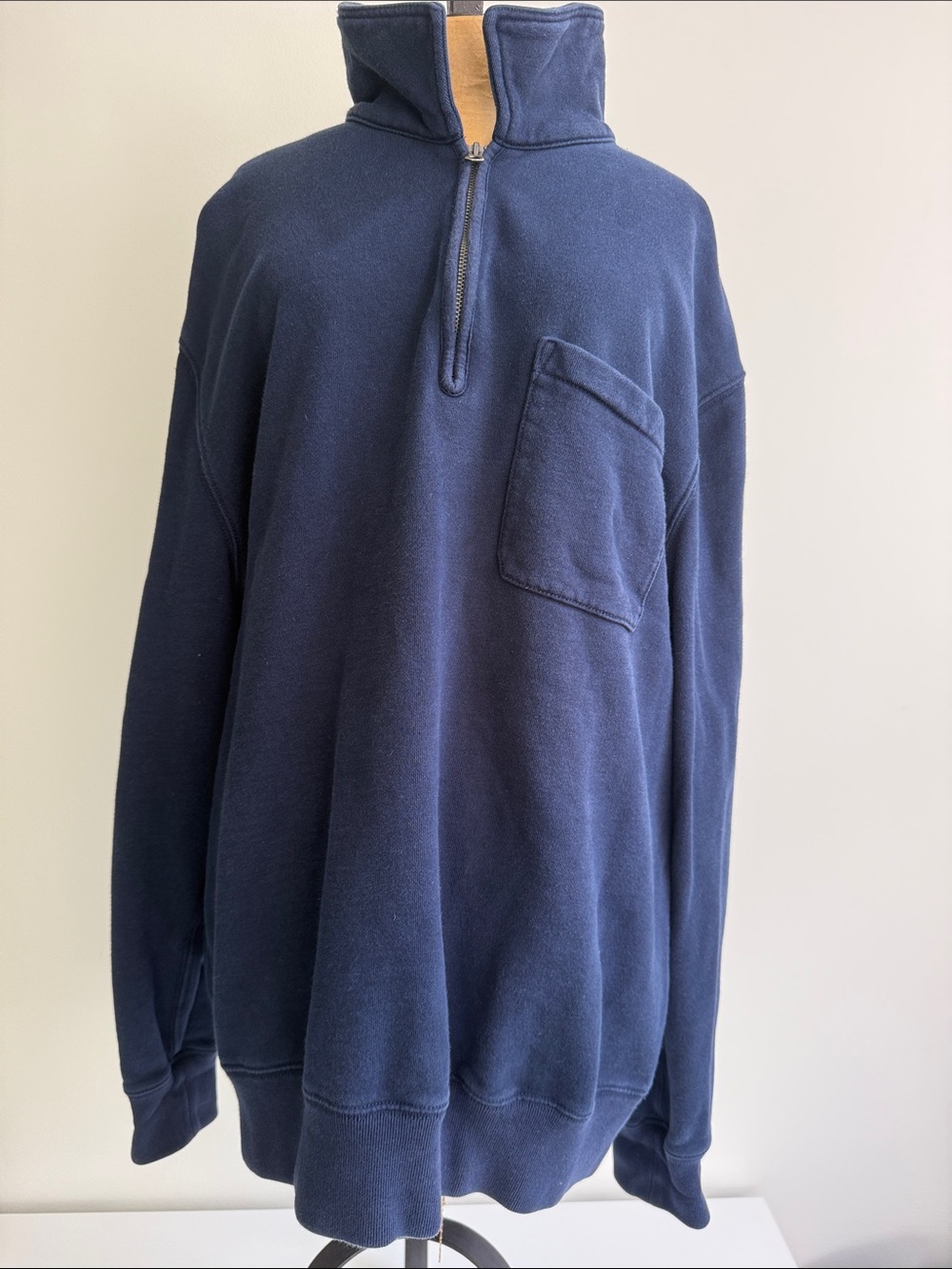 Men's Navy J Crew Vintage Quarter-Zip Pullover size L